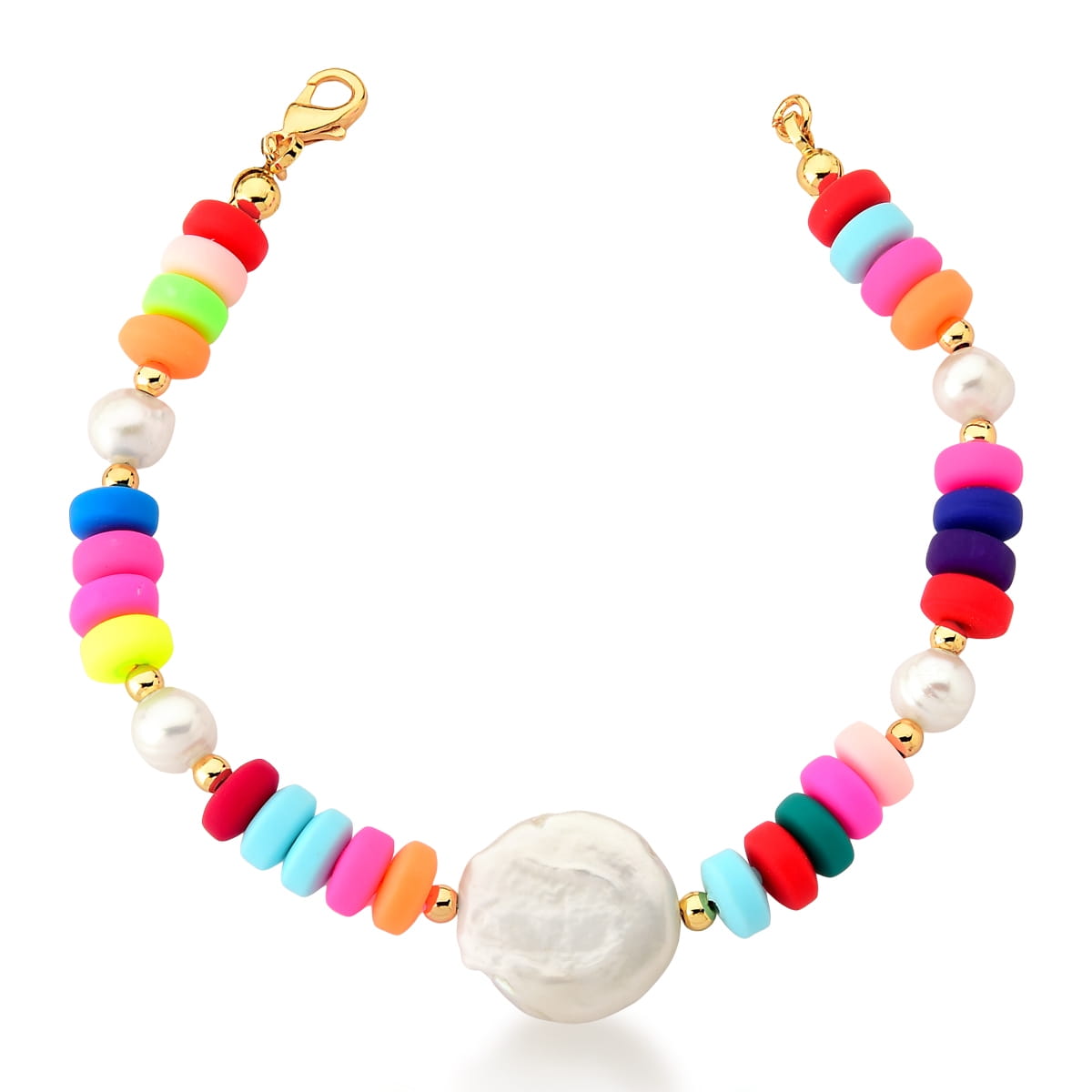 Pulseira com Stoppers de Silicone e Pérola Banhada a Ouro