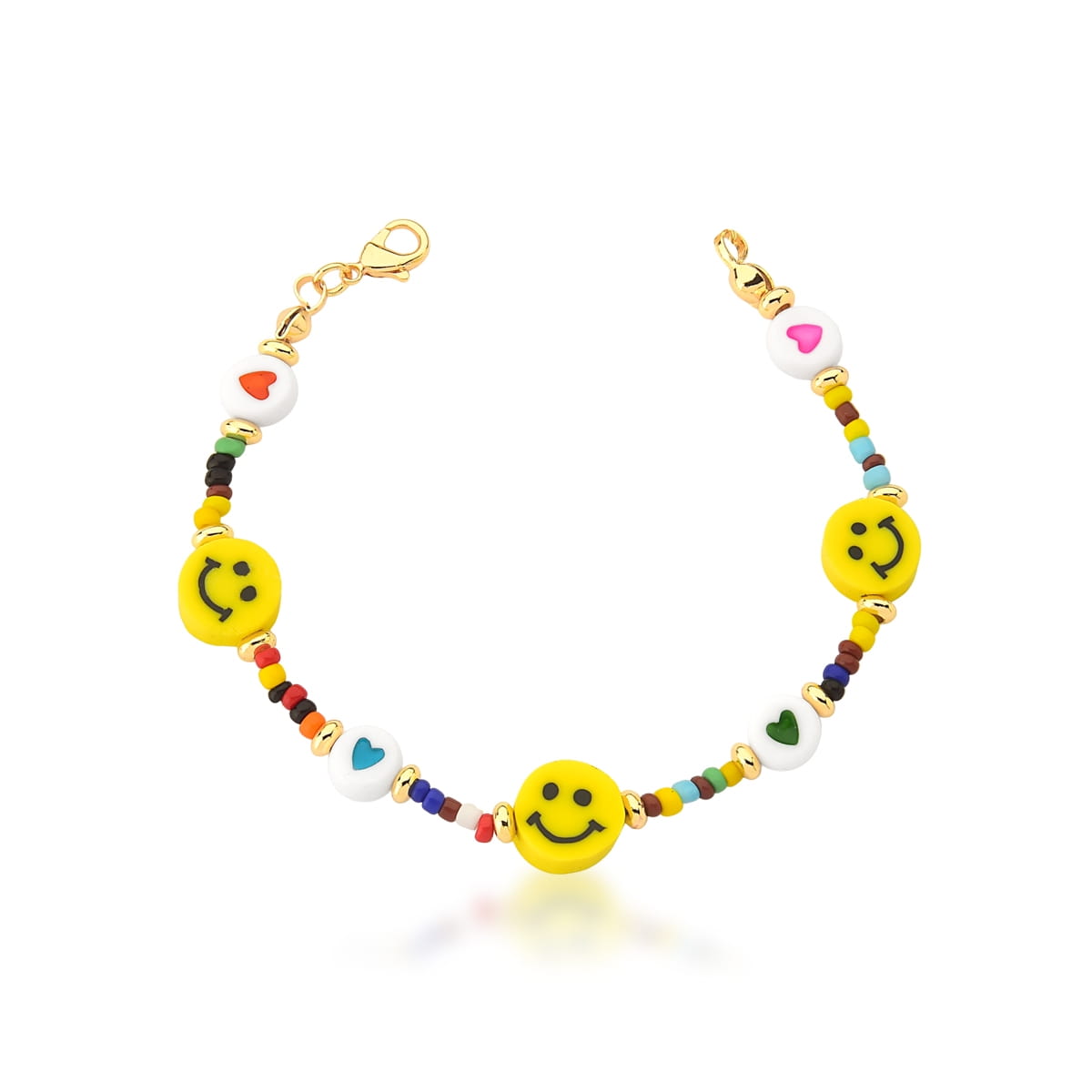 Pulseira com Pingentes de Emoji e Corações Banhada a Ouro