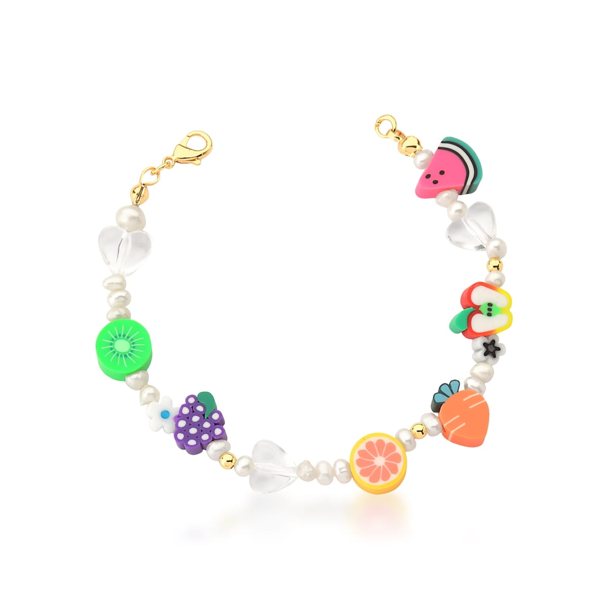 Pulseira com Pingentes de Frutas Diversos Banhada a Ouro