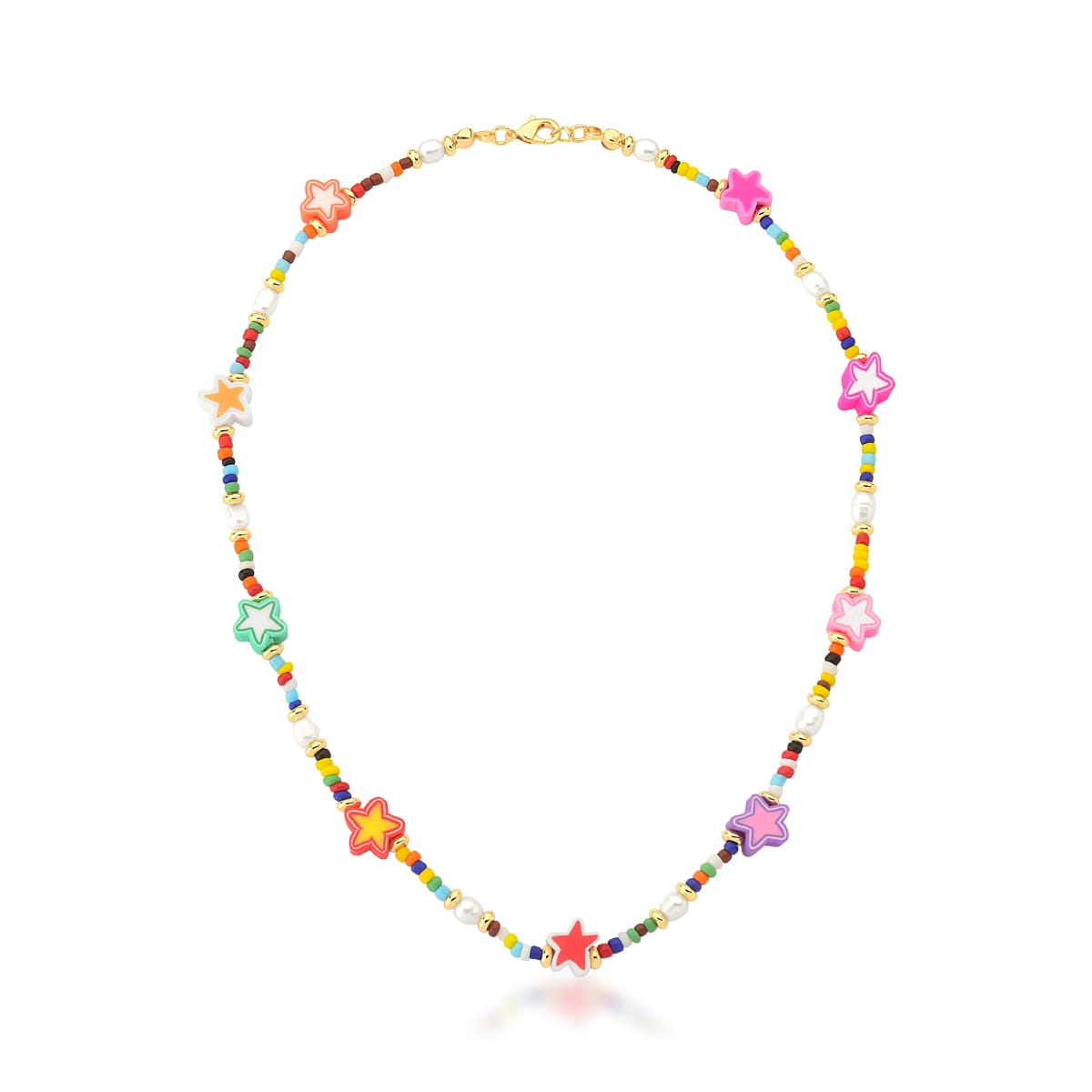 Colar com Pingentes de Estrelas Coloridas Banhado a Ouro