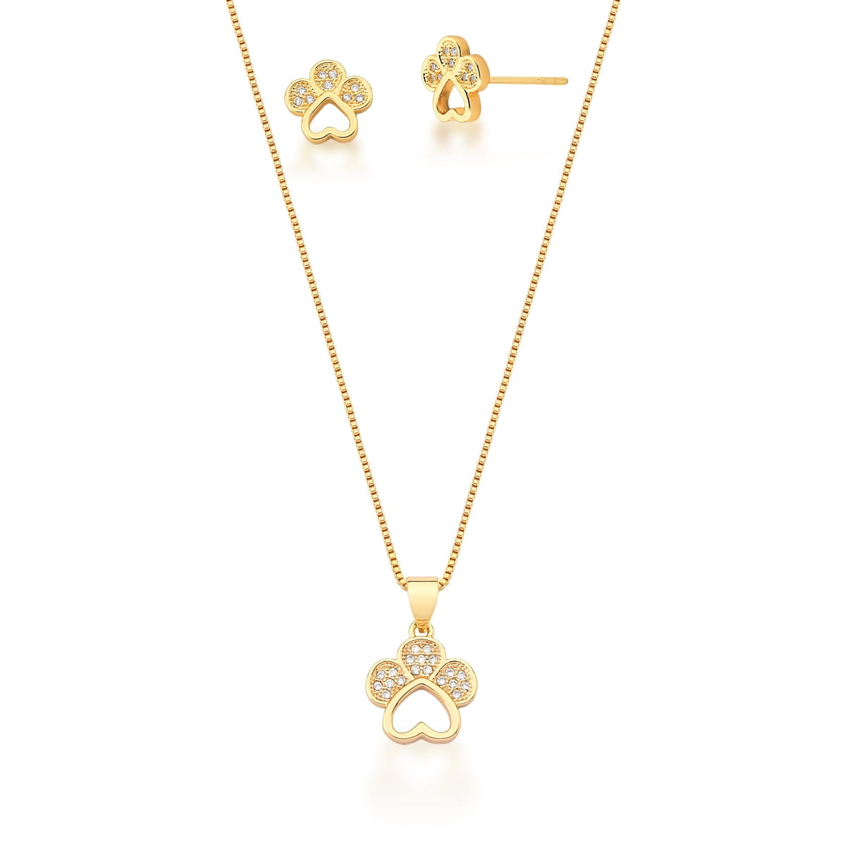 Conjunto Brinco e Corrente com Pingente Pet Banhado a Ouro