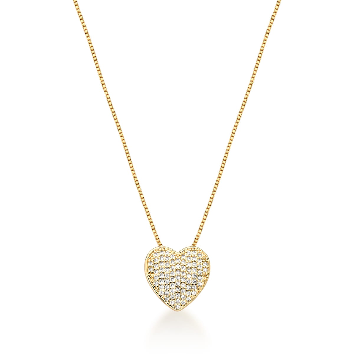 Corrente com Pingente de Coração Branco Banhada a Ouro