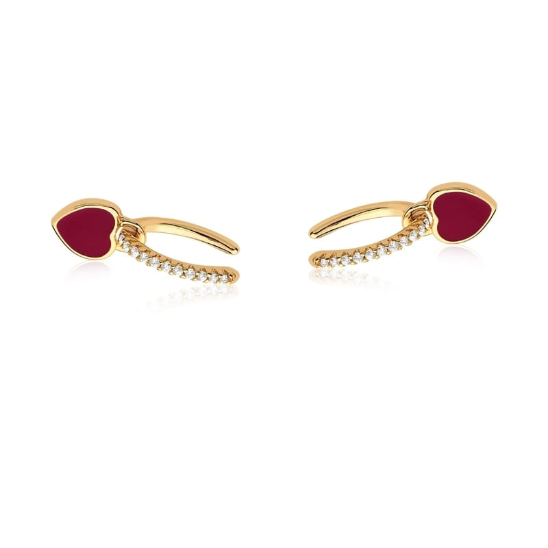 Piercing de Orelha com Pingente Coração Vermelho Folheado a Ouro