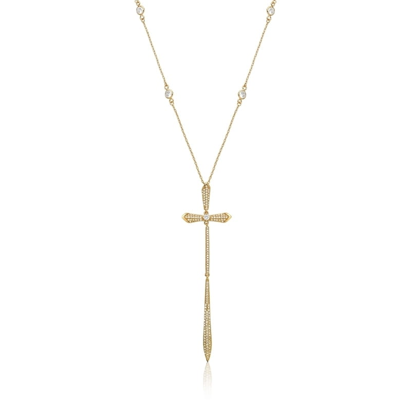 Corrente com Pingente de Crucifixo Cravejada Folheada a Ouro