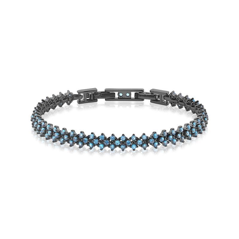 Pulseira Cravejada Zircônias Cor Safira Folheada a Ródio Negro