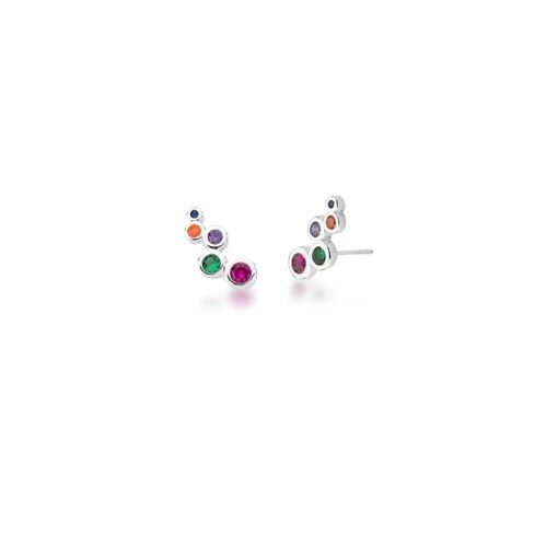BRINCO EAR CUFF COM CRISTAIS COLORIDOS PRATA LISA