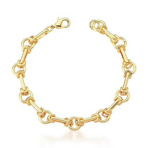 PULSEIRA COM ELOS INTERCALADOS LISOS BANHADA A OURO