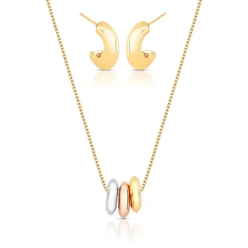 CONJUNTO COLAR E MEIA ARGOLA LISO EM TRÊS TONS