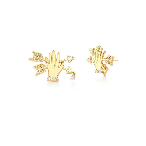 BRINCO DE MÃO COM DUAS FLECHAS BRANCO BANHADO A OURO