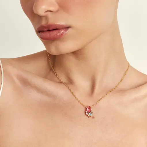 COLAR COM PINGENTE DE CRISTAIS DE GOTA E ZIRCÔNIAS