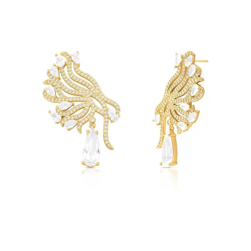 BRINCO CURVO COM CRISTAL DE GOTA EM PÊNDULO