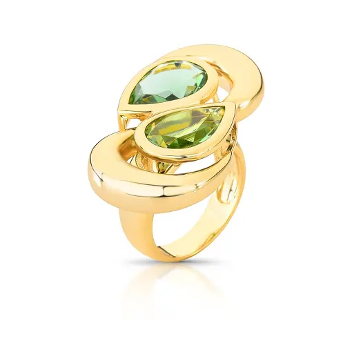 ANEL ABAULADO E VAZADO COM DUAS GOTAS EM CRISTAL