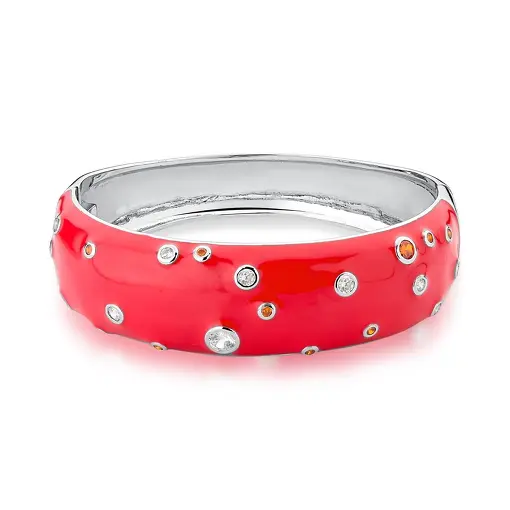 BRACELETE ESMALTADO VERMELHO COM ZIRCÔNIAS BANHADO A RÓDIO