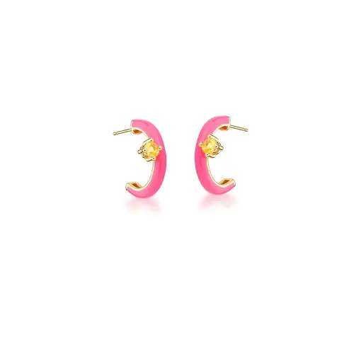 MEIA ARGOLA ESMALTADA NA COR HOT PINK BANHADA A OURO