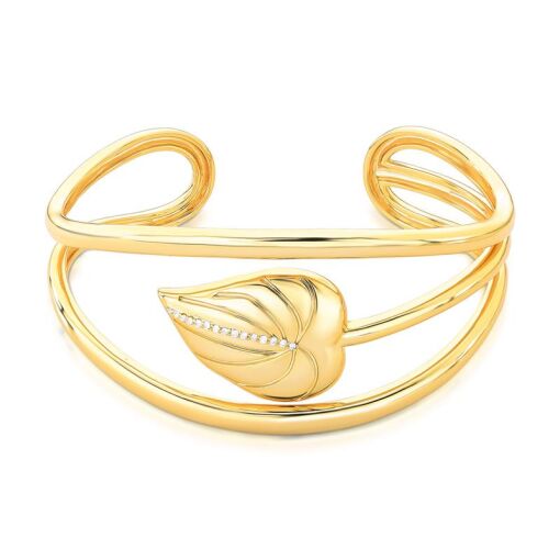 BRACELETE DE FOLHA TEXTURIZADO E COM ZIRCÔNIAS