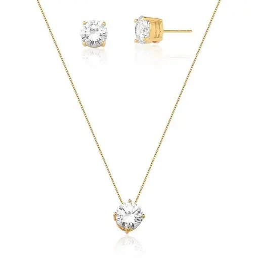 CONJUNTO BRINCO E COLAR COM CRISTAL REDONDO