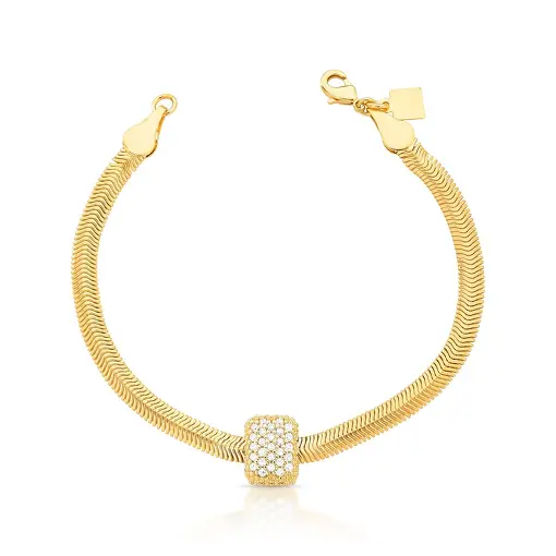 PULSEIRA COM PINGENTE RETANGULAR EM MALHA LAMINADA