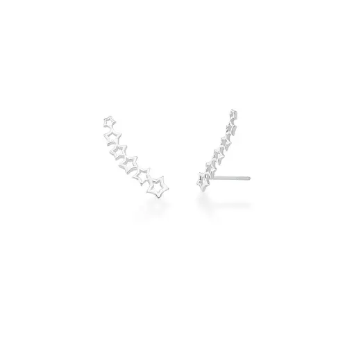 BRINCO EAR CUFF COM ESTRELAS VAZADAS E LISAS PRATA LISA