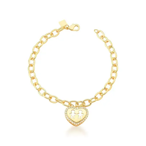 PULSEIRA COM PINGENTE DE CORAÇÃO DOIS MENINOS BANHADA A OURO