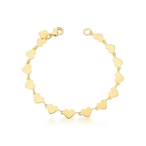 PULSEIRA KIDS COM PINGENTES DE CORAÇÕES LISOS BANHADA A OURO