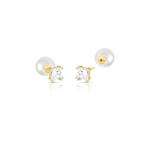 BRINCO EAR JACKET COM CRISTAL QUADRADO E PÉROLA