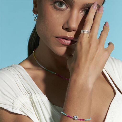 CHOKER COM CRISTAIS BÚLGAROS COLORIDOS  PRATA LISA