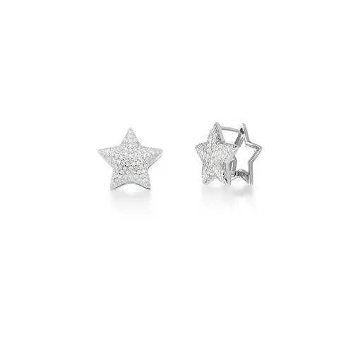ARGOLA DE ESTRELA COM ZIRCÔNIAS BRANCAS PRATA RODINADA