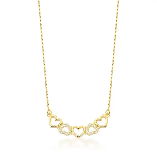 CORRENTE COM PINGENTE DE CORAÇÕES VAZADOS BANHADA A OURO