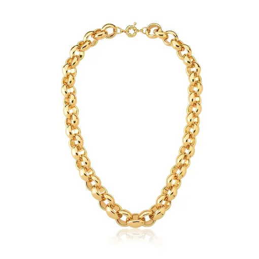 COLAR COM ELOS OVAIS E LISOS BANHADO A OURO