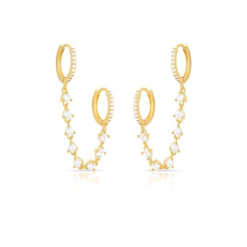 ARGOLA EAR LINE COM CRISTAIS BANHADA A OURO