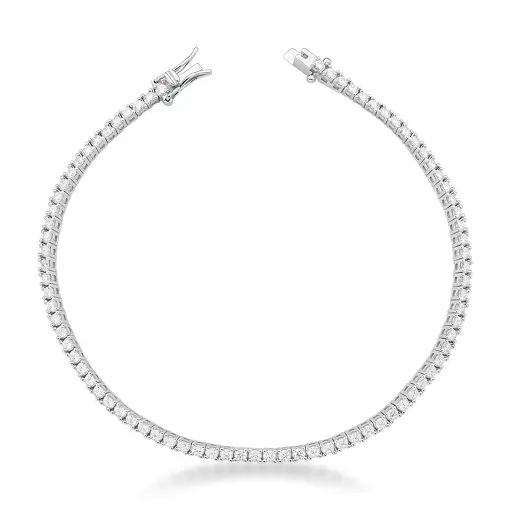 PULSEIRA RIVIERA COM ZIRCÔNIAS REDONDAS BRANCAS PRATA RODINADA