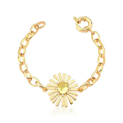 PULSEIRA COM PINGENTE FOLHA PRASIOLITA BANHADA A OURO