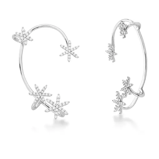 PIERCING DE ORELHA COM ESTRELAS E ZIRCÔNIAS BANHADA A RÓDIO