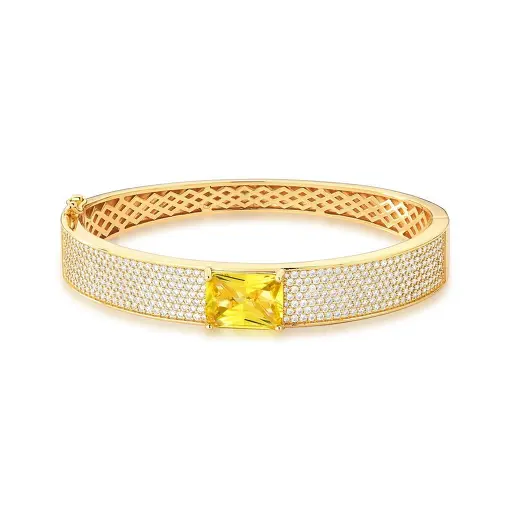 BRACELETE COM CRISTAL RETANGULAR PRASIOLITA BANHADO A OURO