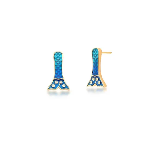 BRINCO KIDS CAUDA DE SEREIA AZUL IRIDESCENTE BANHADO A OURO