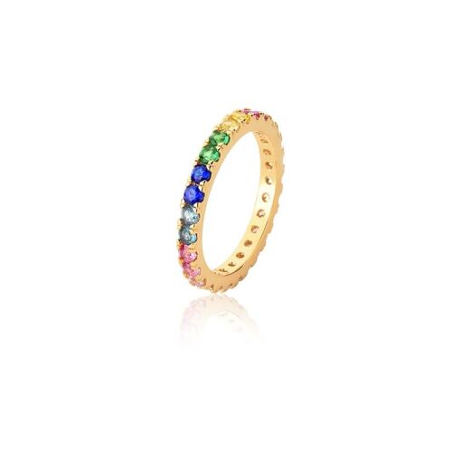 ANEL COM ZIRCÔNIAS COLORIDAS BANHADO A OURO