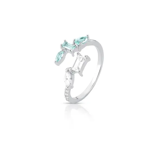 ANEL REGULÁVEL COM CRISTAIS E ZIRCÔNIAS PRATA RODINADA