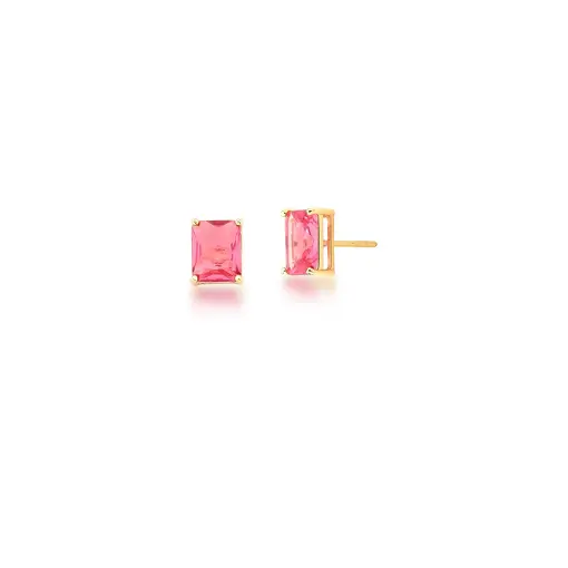 BRINCO COM CRISTAL RETANGULAR BANHADO A OURO