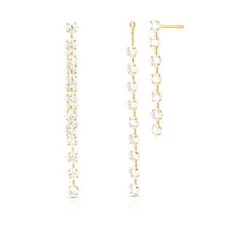 BRINCO PÊNDULO EAR JACKET COM CRISTAIS LOSANGO