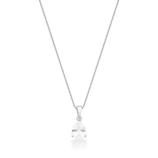 COLAR COM  PINGENTE DE GOTA CRISTAL PRATA RODINADA