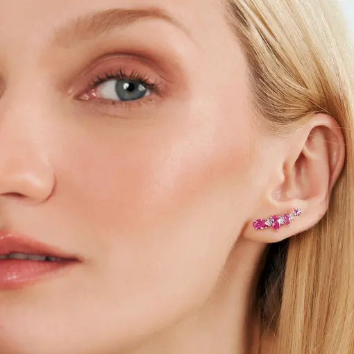 BRINCO EAR CUFF COM CRISTAIS E ZIRCÔNIAS PRATA RODINADA