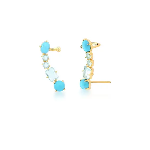 BRINCO EAR CUFF COM CABOCHÃO TURQUESA BANHADO A OURO