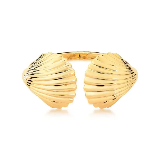BRACELETE COM ABERTURA E CONCHAS LISAS BANHADO A OURO
