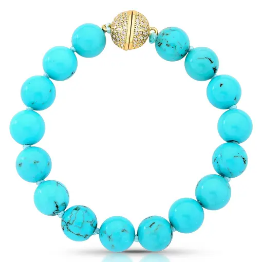 PULSEIRA COM PEDRAS HOWLITA TURQUESA E FECHO ÍMÃ EM ZIRCÔNIAS