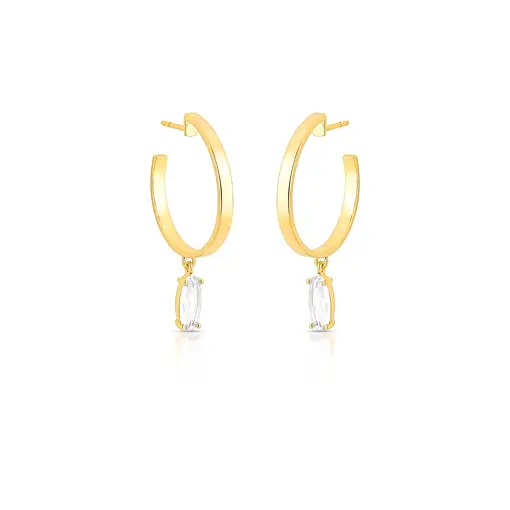 MEIA ARGOLA COM CRISTAL NAVETE EM PÊNDULO