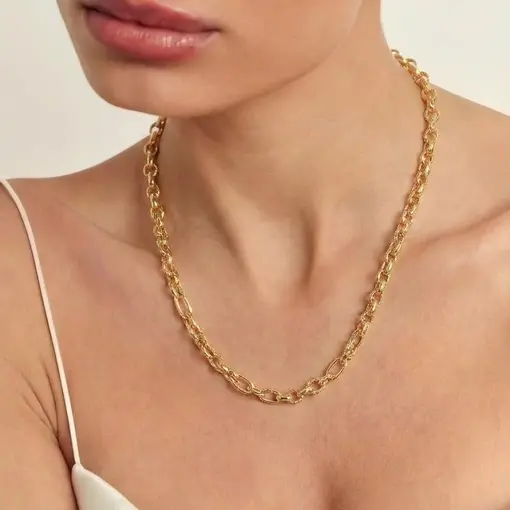 COLAR COM MALHA DE ELOS INTERCALADOS E FECHO BOIA