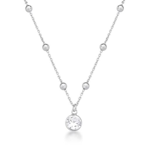 COLAR COM PINGENTE DE CRISTAL REDONDO PRATA LISA