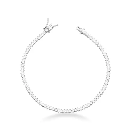 PULSEIRA RIVIERA COM ZIRCÔNIAS QUADRADAS BRANCA PRATA RODINADA