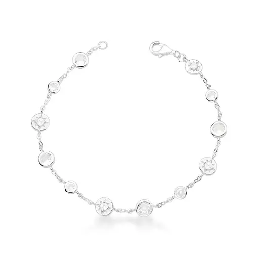 PULSEIRA COM PONTOS DE LUZ E ZIRCÔNIAS BRANCAS PRATA LISA