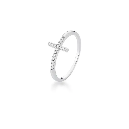 ANEL DE CUZ CRAVEJADO DE ZIRCÔNIAS PRATA RODINADA